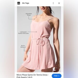 ALO Yoga Micro Plisse Game On Tennis Dress Pink Quartz - Large